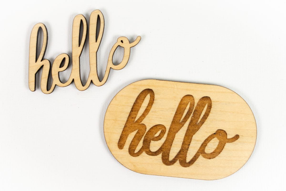 xtool-m1-review-15 Hello cut out of maple and engraved on maple shape.