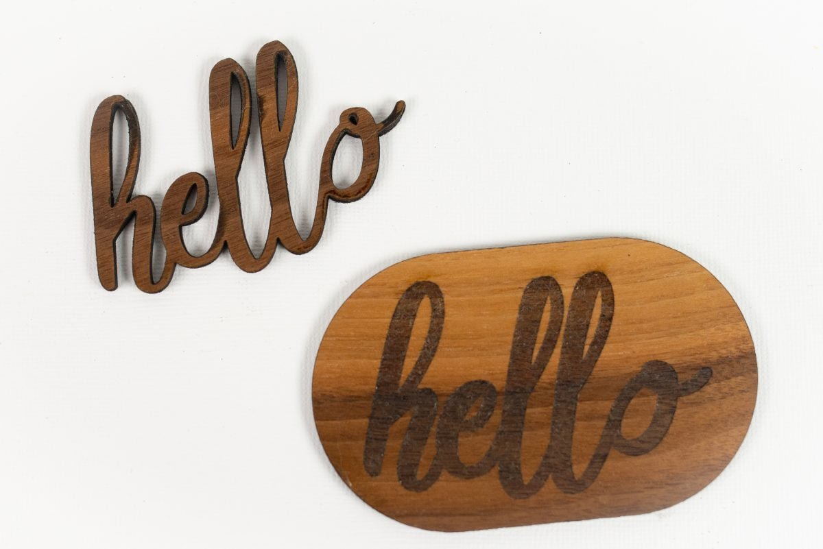 xtool-m1-review-16 Hello cut out of walnut and engraved on walnut shape.